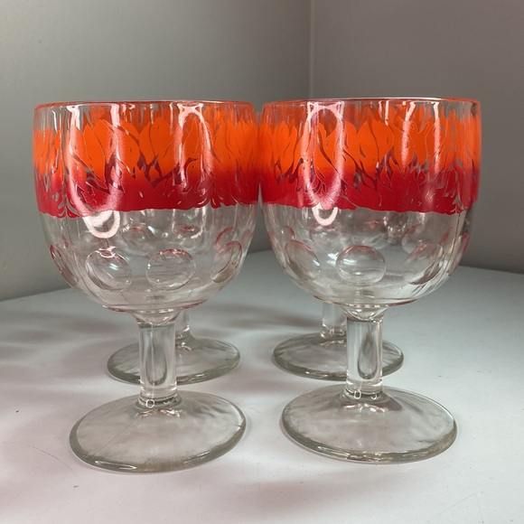 Vintage Set of Four Thumbprint Ring of Fire Chalice Glasses - Picture 2 of 6